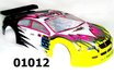 01012 - HIMOTO - (Body 01012 Pink und Yellow 200mm Onroad Car) bereits lackiert inklusive Klebesets.